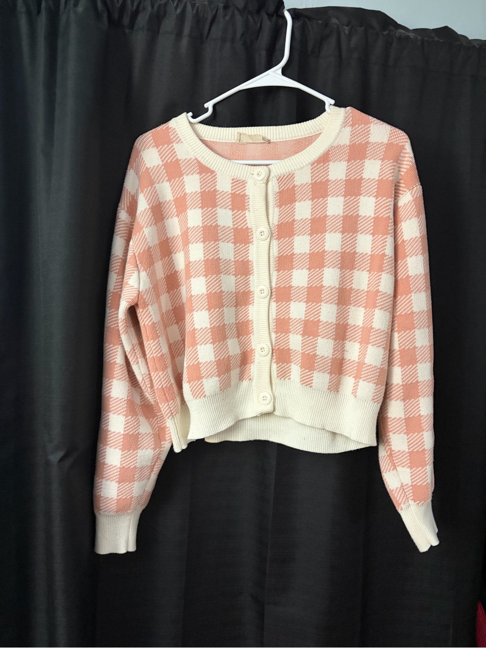 Altar'd State Cream & Blush Gingham Button-Front Cardigan